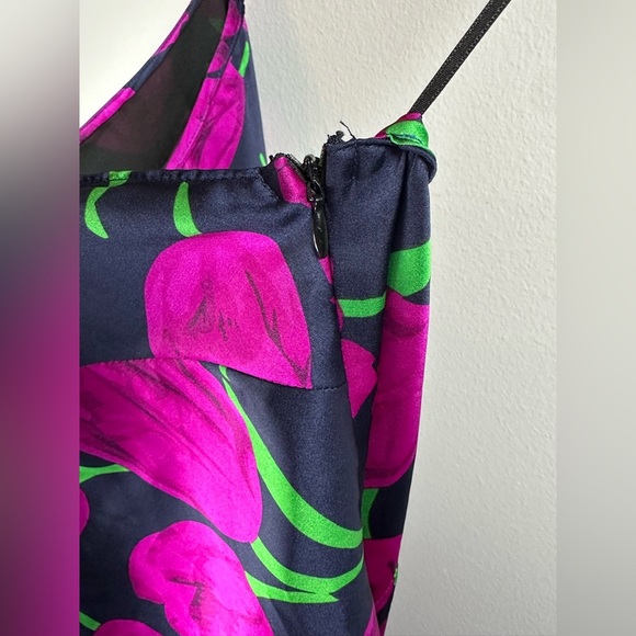 MELLODAY Pink and Navy Floral One Shoulder Ruffled Dress size Large - Picture 5 of 10